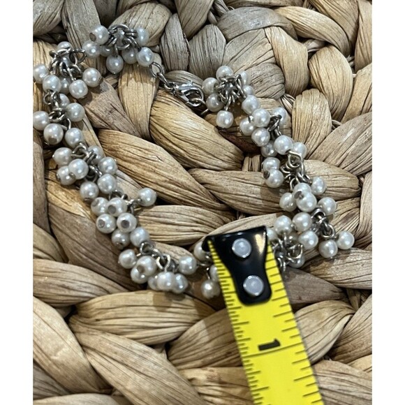 Vintage Dangle Cha Cha Bracelet Faux Pearl Cluster Silver Tone Coquette - Picture 5 of 5